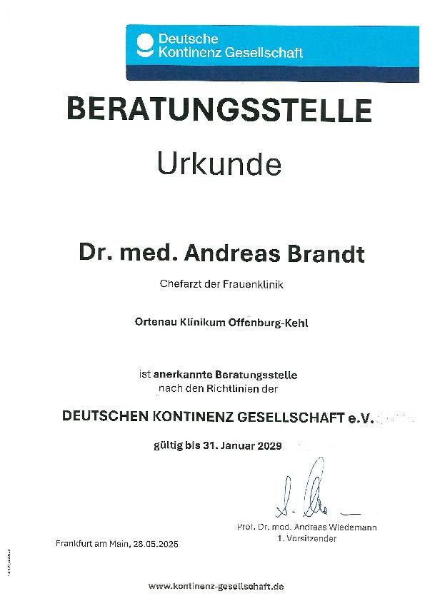 Urkunde: Beratungsstelle Urogyn