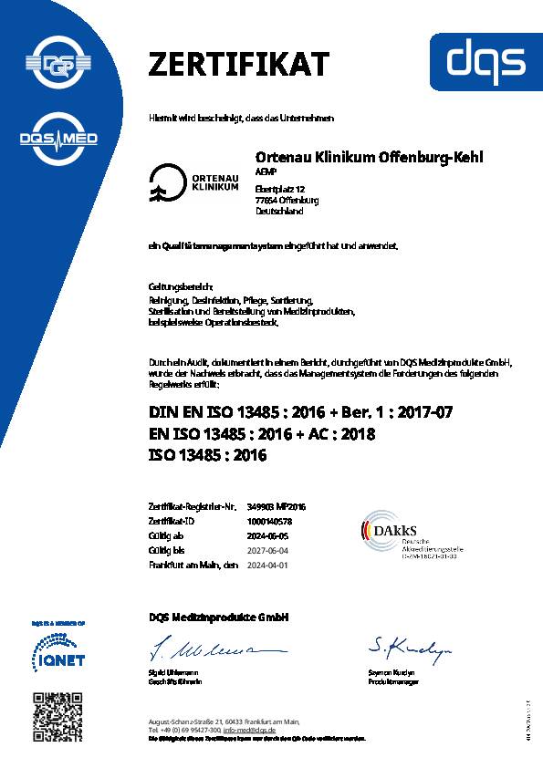 Zertifikat: ISO 13485
