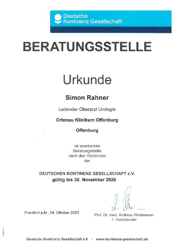 Zertifikat: Kontinenzzentrum