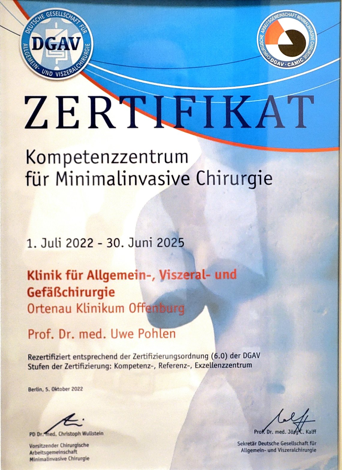 Zertifikat: Kompetenzzentrum für Minimalinvasive Chirurgie