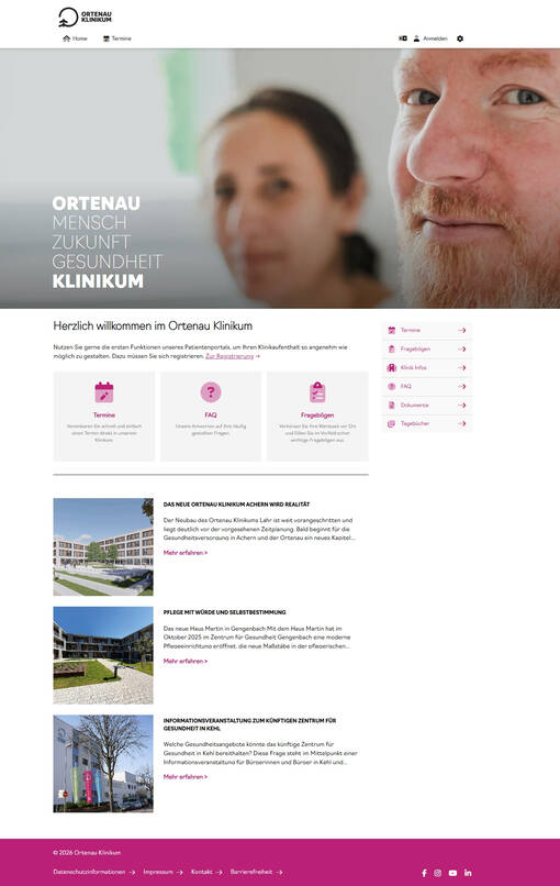 Screenshot des Patientenportals des Ortenau Klinikums