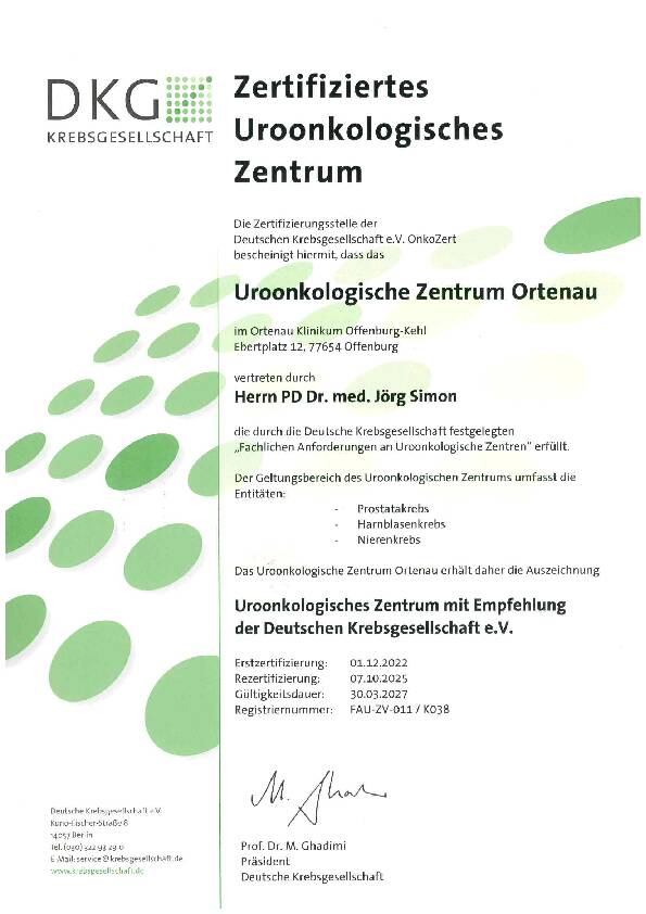 Zertifikat: Uroonkologisches Zentrum